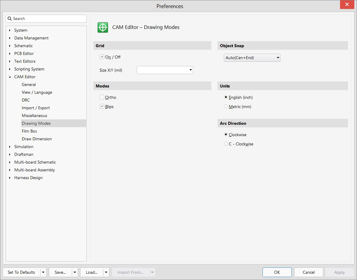 CAM Editor - Preferences - Drawing modes