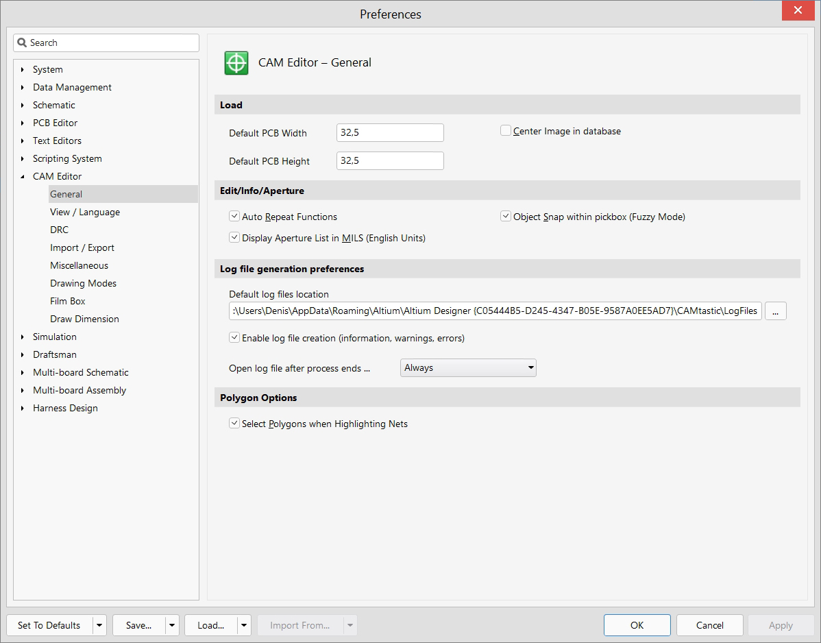 CAM Editor - Preferences - General