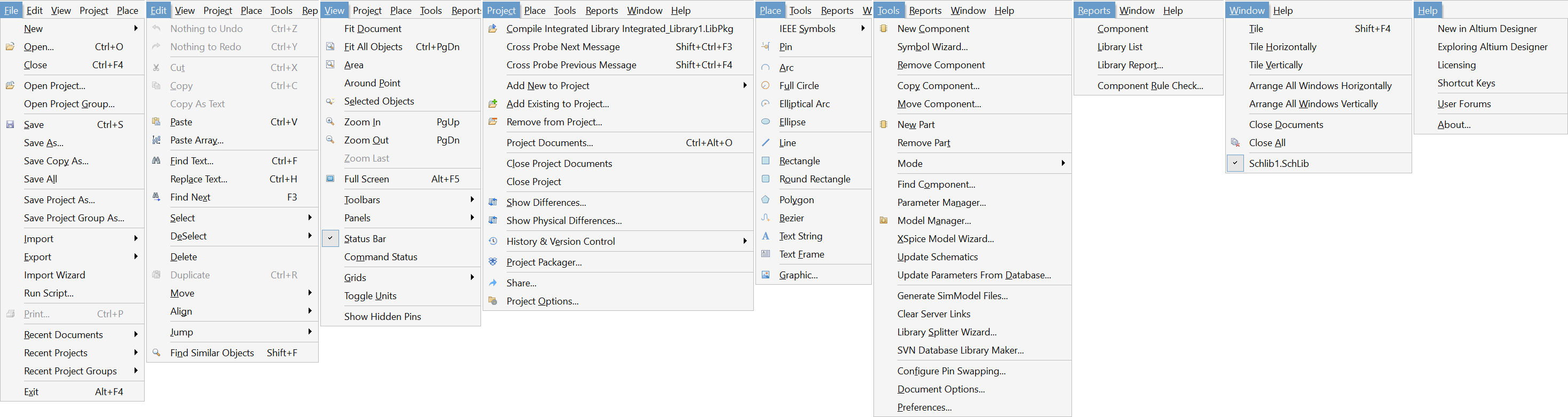 Component Library Editor - Menu