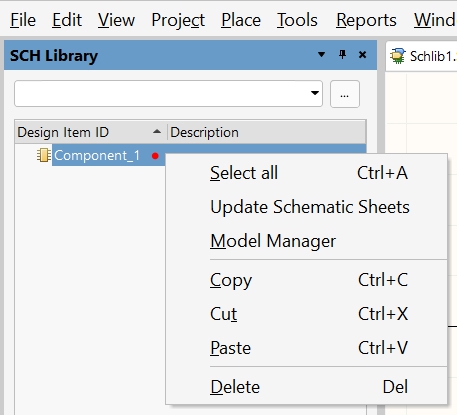 Component Library Editor - Right click