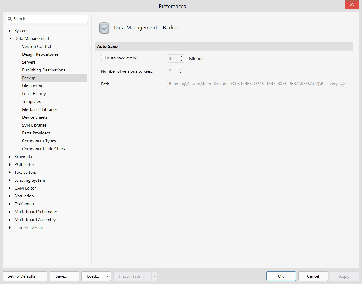Data Management - Preferences - Buckup