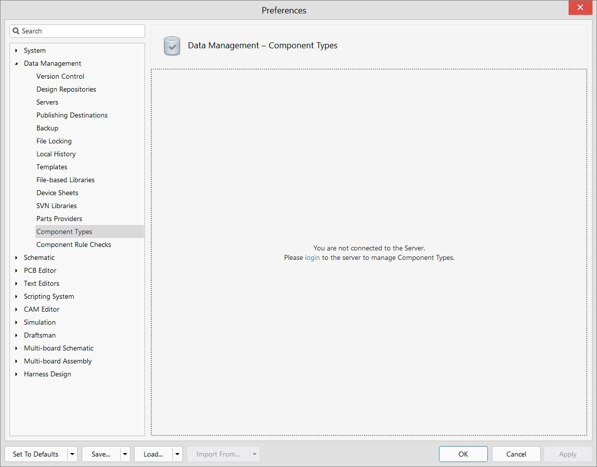 Data Management - Preferences - Component Types