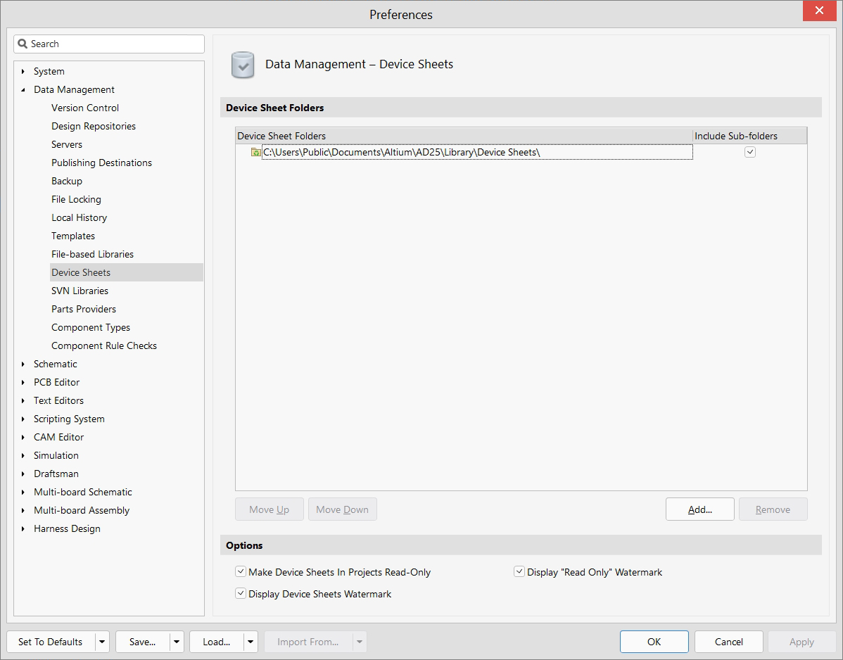 Data Management - Preferences - Device Sheets