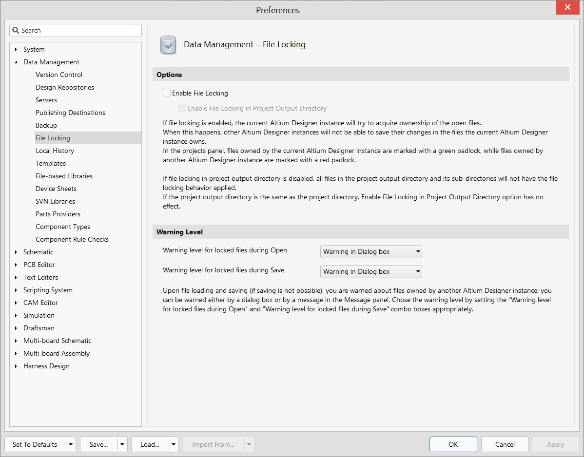 Data Management - Preferences - File Locking