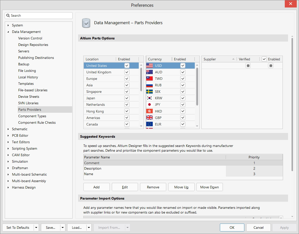 Data Management - Preferences - Parts Providers
