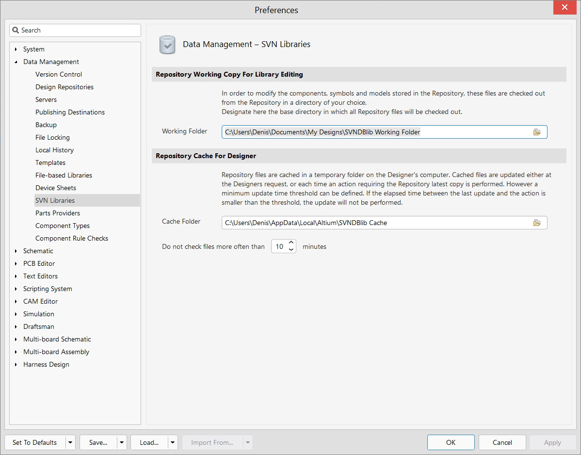 Data Management - Preferences - SVN Libraries