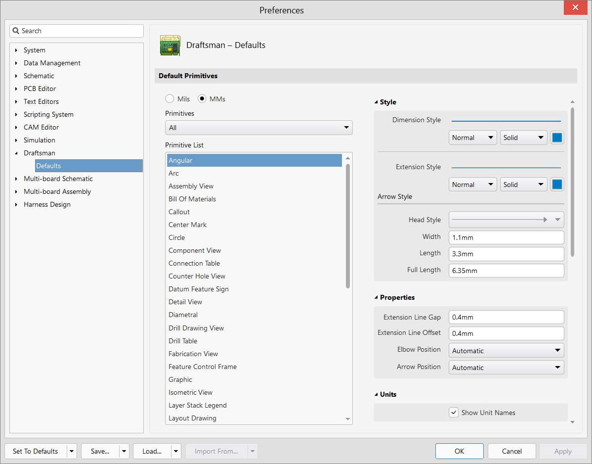 Draftsman - Preferences - Defaults
