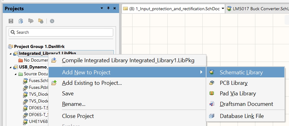 Integrated library add new to project Schematic library