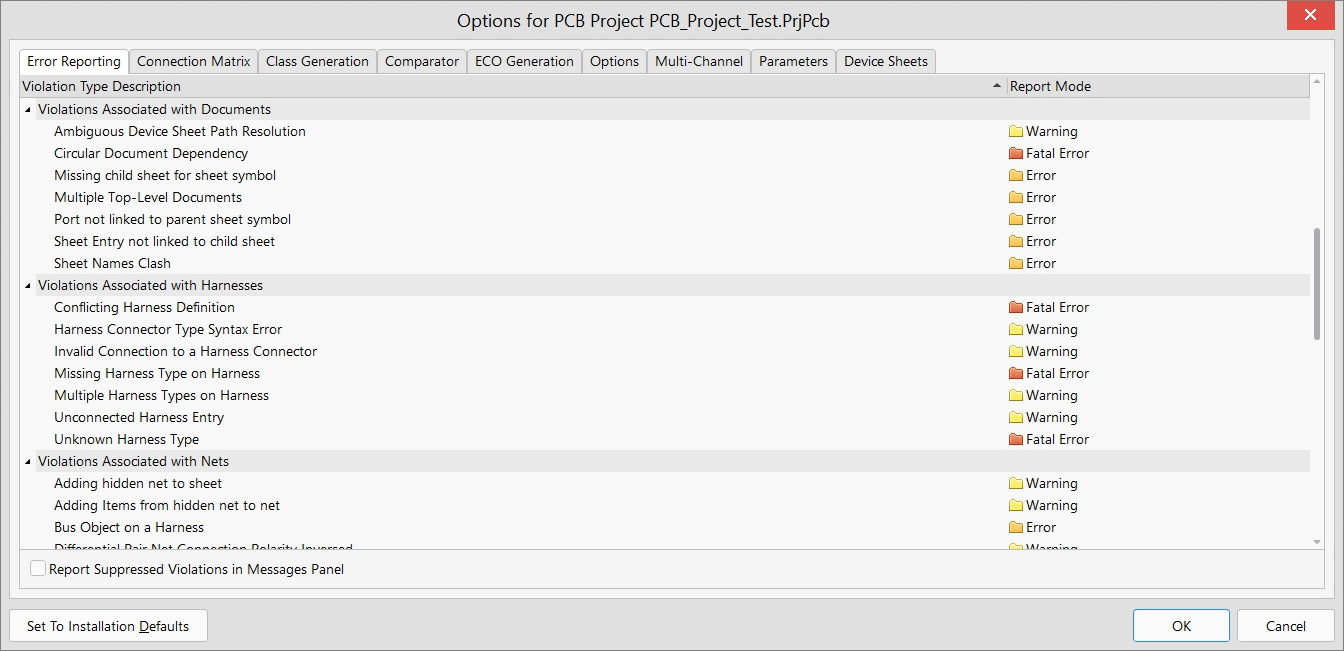 Project options