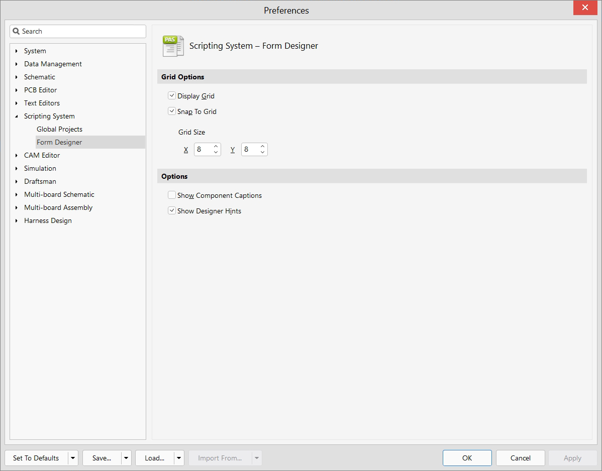 Scripting System - Preferences - From designer