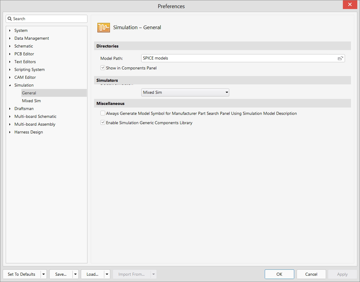 Simulation - Preferences - General